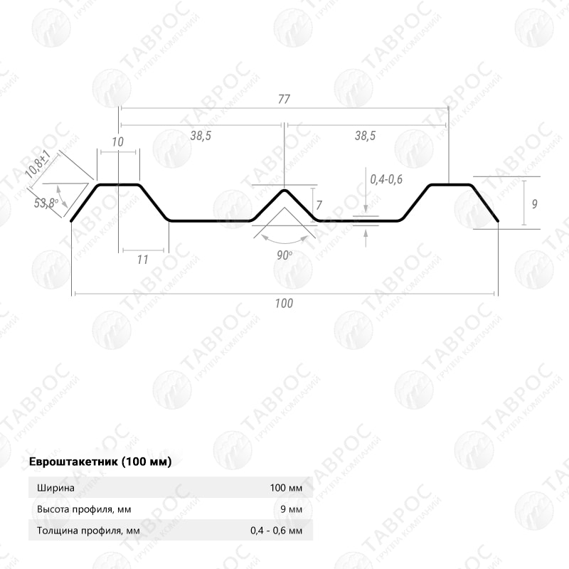 Металлический штакетник Гладкий полиэстер RAL 9005 (Глубокий черный) 2000*100*0,5 односторонний Прямой