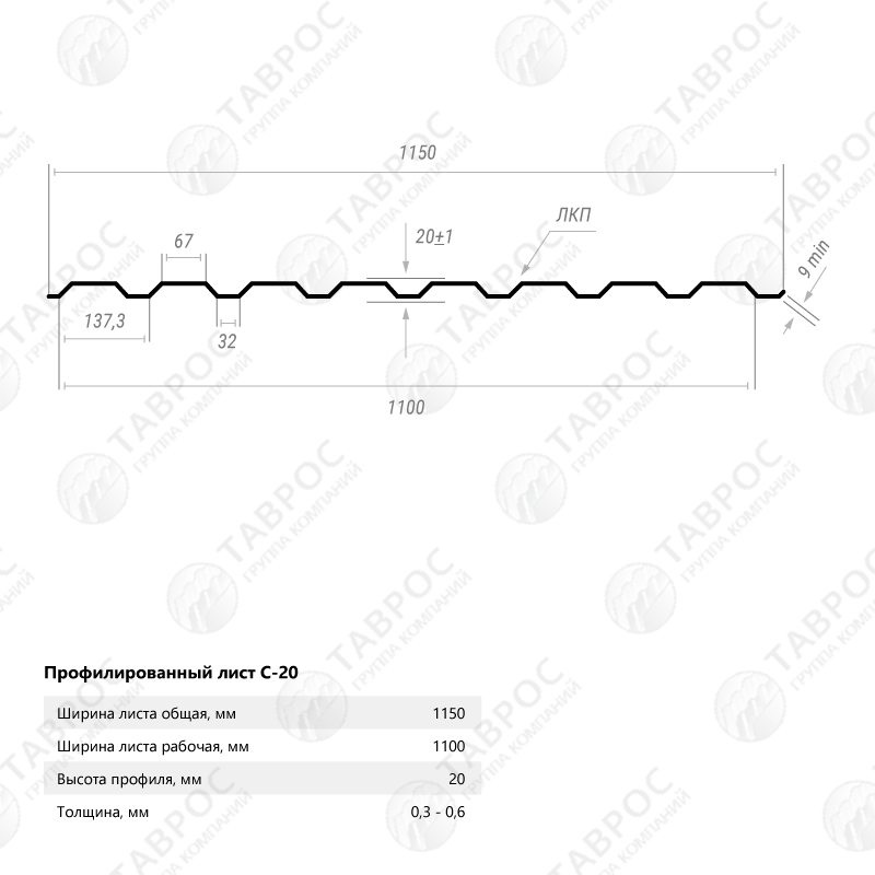 Профнастил С-20 Гладкий полиэстер RAL 6005 (Зелёный мох) 1500*1150*0,5 двухсторонний