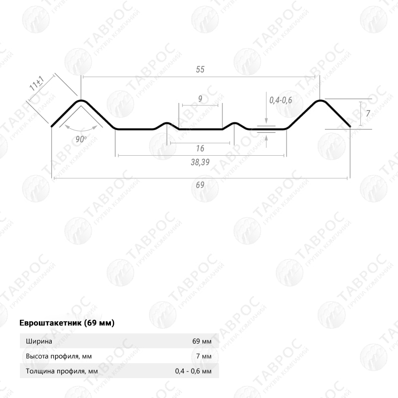 Металлический штакетник Гладкий полиэстер RAL 6005 (Зелёный мох) 3000*69*0,5 двухсторонний Прямой