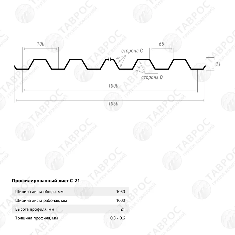 Профнастил С-21 Гладкий полиэстер RAL 3005 (Красное вино) 2000*1050*0,45 односторонний